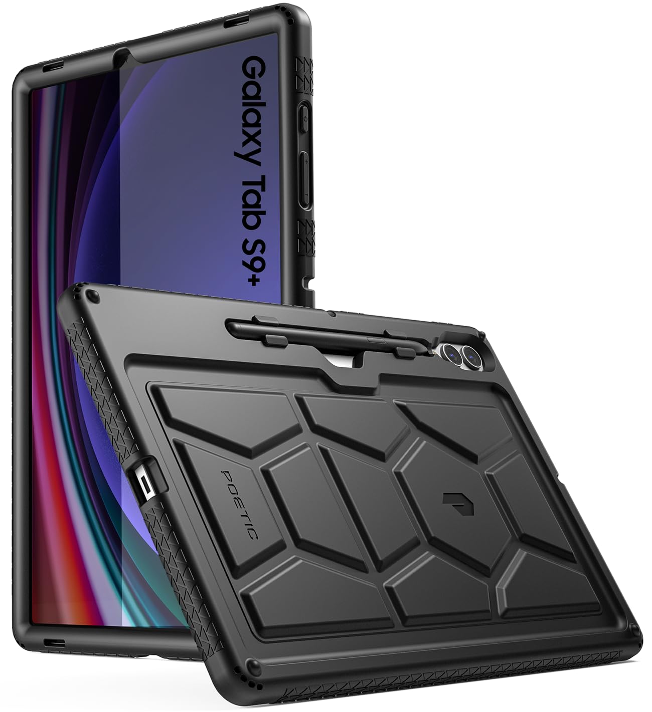 Poetic TurtleSkin Schutzhülle für Samsung Galaxy Tab S9 Plus (Version 2023), 31,5 cm (12,4 Zoll), mit S-Stifthalter, strapazierfähig, stoßfest, kinderfreundlich, schützende Silikonhülle, Schwarz