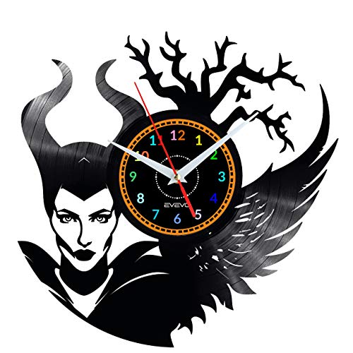 EVEVO Maleficent Wanduhr Vinyl Schallplatte Retro-Uhr groß Uhren Style Raum Home Dekorationen Tolles Geschenk Wanduhr Maleficent
