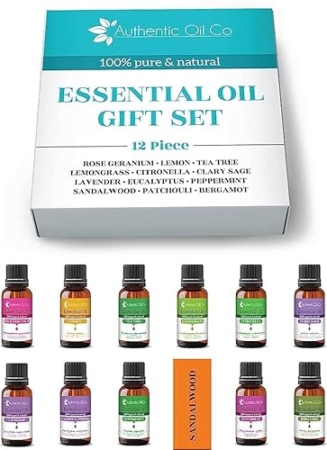 Geschenkset mit 10 ml ätherischen Ölen, 12 Stück, 4 reine und natürliche Öle, Aromatherapie-Diffusor, Kosmetik