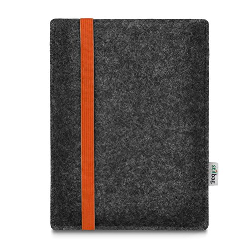stilbag e-Reader Tasche Leon für Pocketbook InkPad 3 | Wollfilz anthrazit - Gummiband orange | Schutzhülle Made in Germany