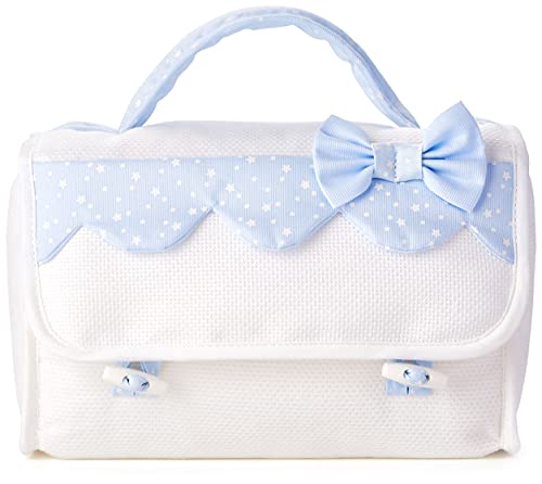 FILET P1518B Beauty Case I italienisches Produkt I für Neugeborene / Kleinkinder I gestickte Applikationen I Baumwolle außen und Polyester innen - Weiß, Hellblau