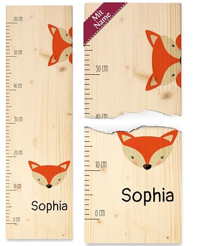 Messlatte Kinder - Süßer Fuchs mit Name - 0-60 cm - Holz