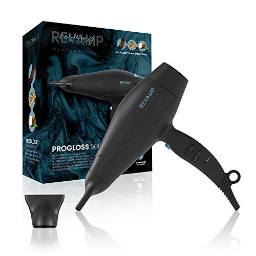 Revamp Progloss 5000 Haartrockner Leichter Föhn mit Diffusor und Düse, Ionen-Technologie für glattes Haar und mit Progloss Ölen Keratin, Kokosnuss & Argan angereichert, schwarz