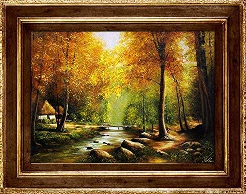 jvmoebel Gemälde Natur Wald Brücke Handarbeit Ölbild Bild Ölbilder Rahmen Bilder G93961