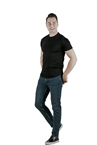 EFE Terzi Premium Herren Slim Fit Tshirt Schwarz, Black, Basic, Schlicht, einfarbig Shirt, Black, Freizeit & Business T-Shirt Rundhals (as3, Alpha, l, Regular, Regular)