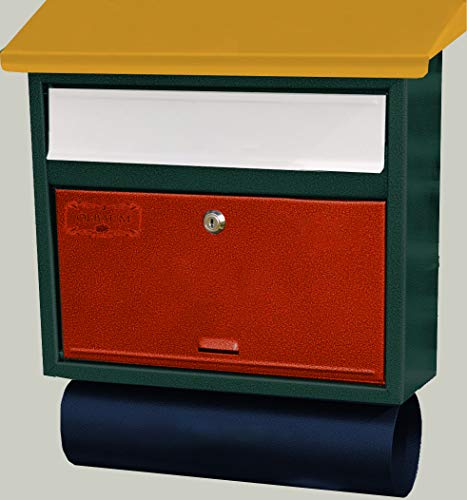 Stylischer Massivstahl-Design Briefkasten, Motiv mit WETTERSCHUTZ, mehrfarbig z.B. weiss grün schwarz blau gelb rot grau metallic, Zeitungsrolle, Katalogeinwurf,