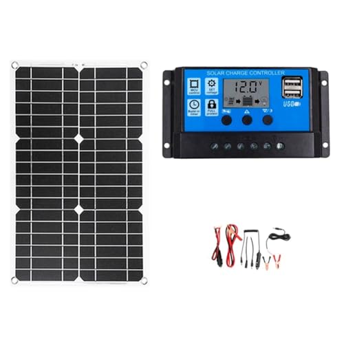 iFutniew 20-W-Autobatterie-Solarpanel-System-Kit, Solarladegerät, Tragbarer, Flexibler Solarpanel-Controller, 2 USB-Ausgang