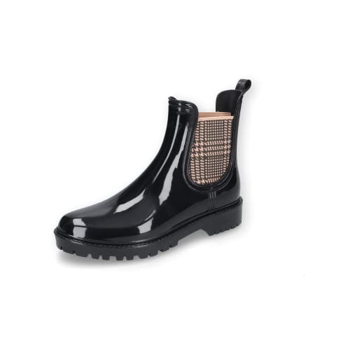 Dockers by Gerli Damen Chelsea Boots, Frauen Gummistiefel,wasserabweisend,halbstiefel,Booties,Schlupfstiefel,flach,schwarz/Multi,36 EU