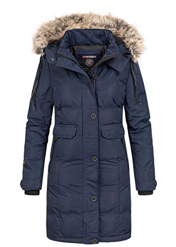 Geographical Norway Damen Winterjacke Parka Kapuze Webpelz abnehmbar Storm Cuffs Patches Navy, Gr:S