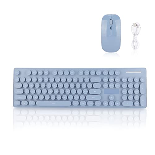 Kabellose Tastatur-Mäuse-Kombination, 104 Tasten 2,4 G Wireless und BT-Schreibmaschine Tastatur in Voller Größe, Geräuscharm, Ergonomische Tastenkappen Im Retro-Stil mit 4 Einstellbaren DPI(Blau)