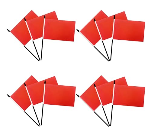 Kleine rote Mini-Flaggen, einfarbig, rot, zum Selbermachen, große Öffnung, Karneval, Party, Events, Feiern, 12 Stück (rot)