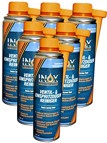 INOX® Ventil und Einspritzdüsenreiniger Additiv, 6 x 250 ml - Kraftstoffzusatz verbessert Motorleistung und Startverhalten, für alle Motoren mit Benzin-Einspritzsystem geeignet