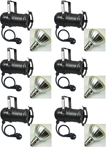 6 x PAR 30 Spot-Light Scheinwerfer SCHWARZ black PAR-30 incl. 11 Watt LED Leuchtmittel & Kabel mit Schuko-Stecker