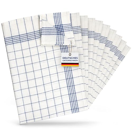 Bertsch Hotelwäsche GmbH 10er Set Geschirrhandtuch aus Halbleinen, kariert, blau-Weiss, 50x70cm (blau)