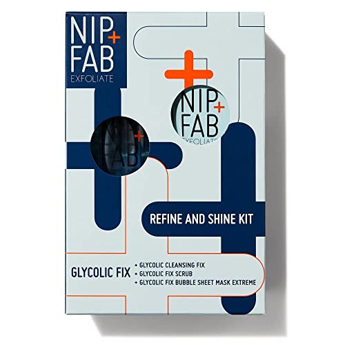 Nip+Fab Glycolic Fix 3-teiliges Starter-Set, enthält Reinigungsfix, Peeling, extreme Blasenmaske, Peeling, beruhigend und erfrischend, Peeling, Glow Boost, vegan und tierversuchsfrei