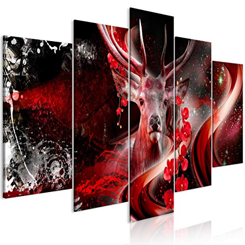 decomonkey Bilder Abstrakt Hirsch 200x100 cm 5 Teilig Leinwandbilder Bild auf Leinwand Vlies Wandbild Kunstdruck Wanddeko Wand Wohnzimmer Wanddekoration Deko Tiere Blumen