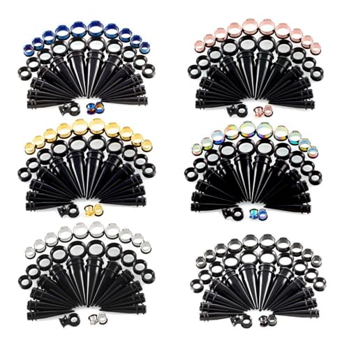 36 PCS Big Gauges Kit Ohr Stretching -Acrylic Tapers+StainlessTunnels + Silicone Ohr Expander For Ohr Gauges Expander Set 10mm To 20mm 36 PCS (Color : Gold)