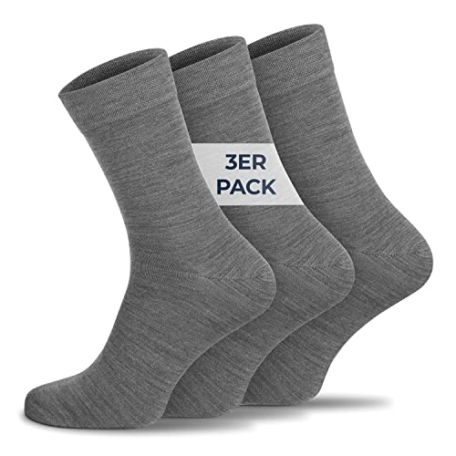 GIESSWEIN Merino Business-Socken - Damen & Herren Anzug Socken aus Merinowolle, Lange Arbeitssocken im Set, 3 Paar dünne Herrenstrümpfe (43-47, schiefer)