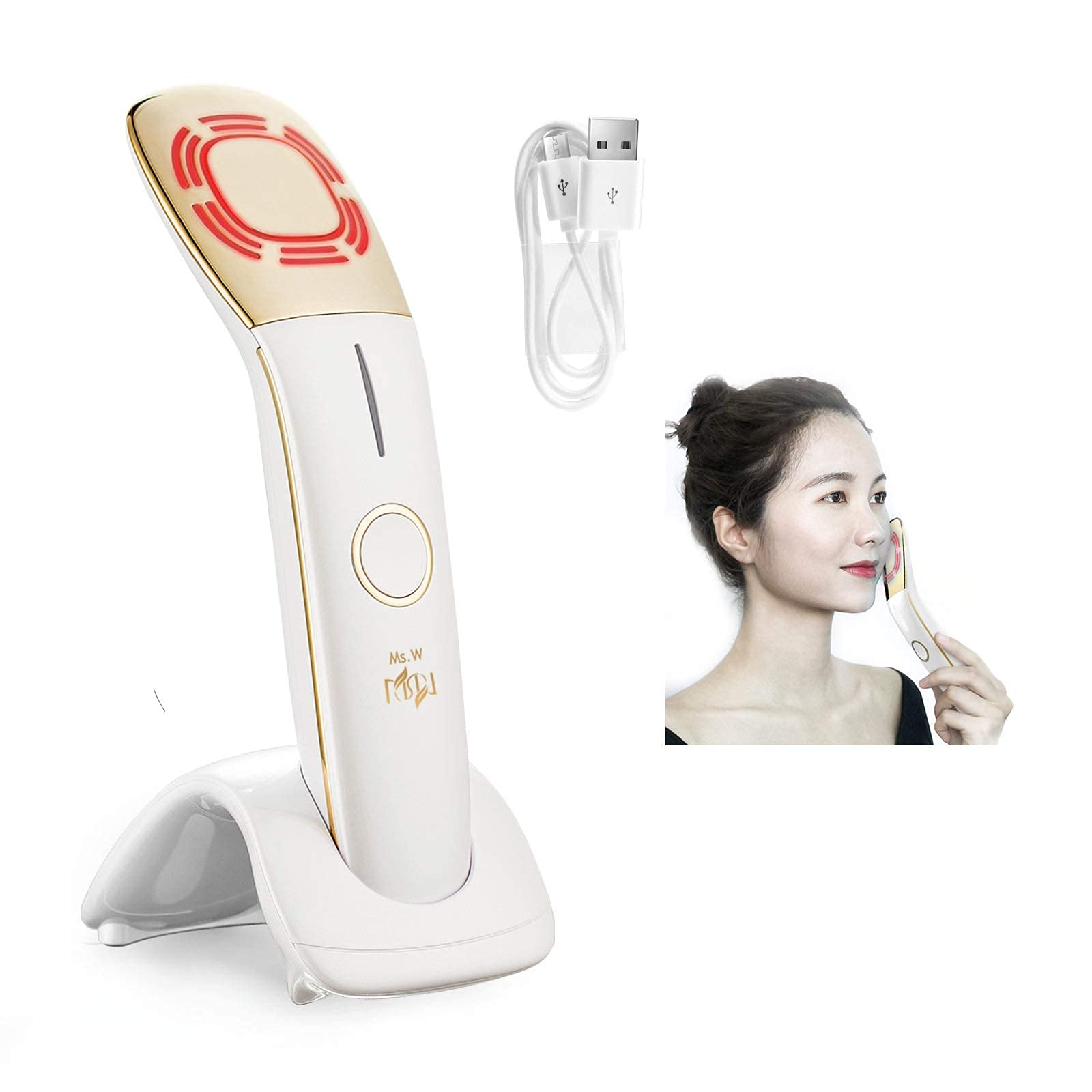 Ms.W Tragbares Gesichtsmassagegerät Schönheitsinstrument Hautpflegegerät, Infrarot-LED-Licht Hautstraffendes Lifting-Tongerät, Anti-Aging- und Anti-Falten-Massage-Gesichtsgerät