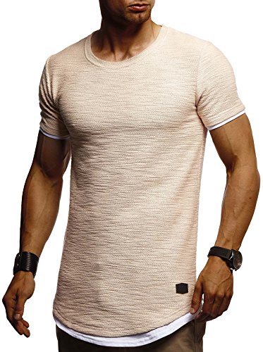 Leif Nelson Herren Sommer T-Shirt Rundhals-Ausschnitt Slim Fit Baumwolle-Anteil Moderner Männer T-Shirt Crew Neck Hoodie-Sweatshirt Kurzarm lang LN8223 Beige X-Large