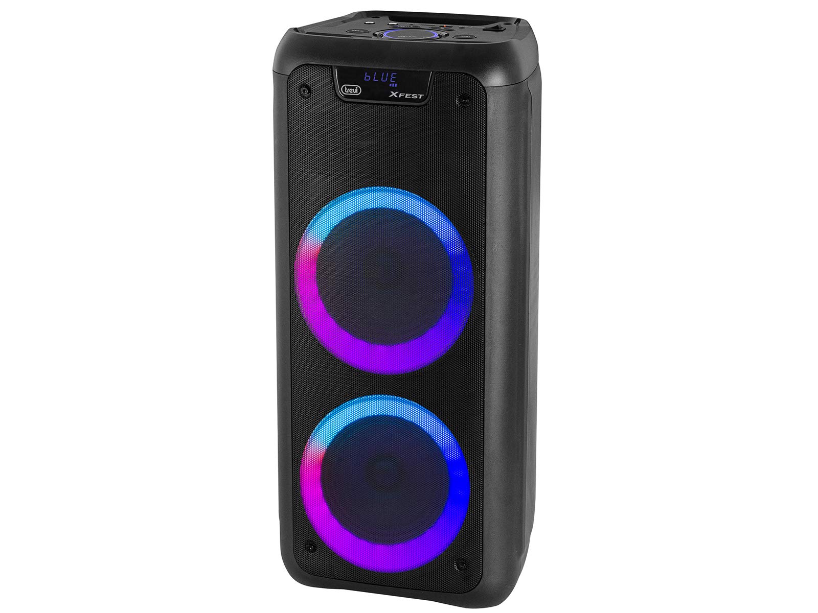 Trevi XFest XF 600 KB Tragbarer Lautsprecher mit 80W Verstärkung, Wireless Musikbox mit Dynamischem Mikrofon für Karaoke, USB-Anschluss, Micro SD, AUX-IN, Eingebauter Akku, Blaue LED Anzeige
