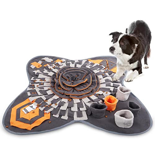 IEUUMLER Schnüffelteppich für Hunde Riechen Trainieren Intelligenzspielzeug Futtermatte Trainingsmatte für Haustier Hunde Katzen IE081 (70x70cm, Orange & Grey)