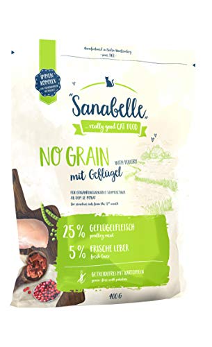 Sanabelle No Grain mit Geflügel | Katzentrockenfutter für ernährungssensible Katzen | 6 x 400 g
