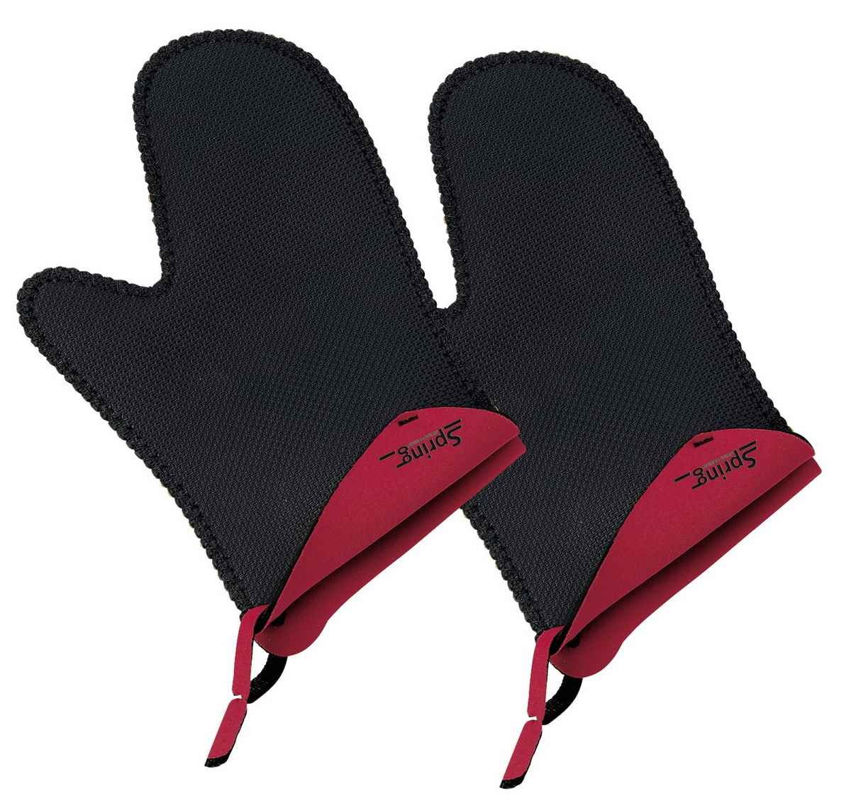 Spring GRIPS Ofenhandschuhe Hitzebeständig | Neopren | -40° bis 250°C | rutschfest | universelle Größe, 23x15cm | Schwarz, Rot | Topfhandschuhe Set