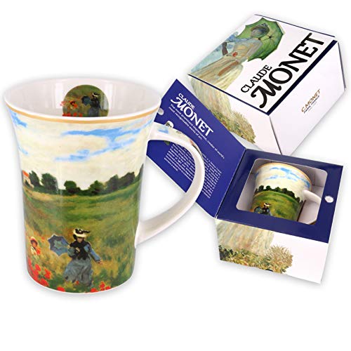 Carmani - Tasse Kaffee oder Tee aus Porzellan mit Monet Mohnblumen, 350 ml