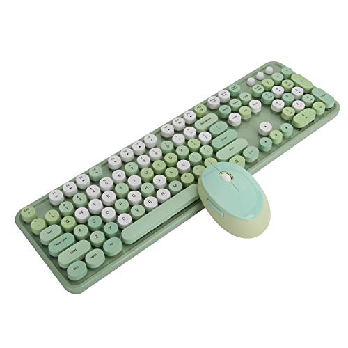 Drahtlose Tastatur- und Mauskombination für Windows, Retro Vintage Design Drahtlose Tastatur und Mauspaket mit USB-Empfänger für Computer, Ergonomische FN + Mutilmedia-Taste(Grün)