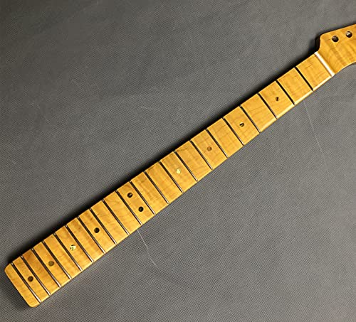 Tiger Flame Gitarrenhals aus Ahornholz, 21 Bünde, 64,8 cm, Perlmutt-Inlay, DIY, Ersatzteil, glänzend