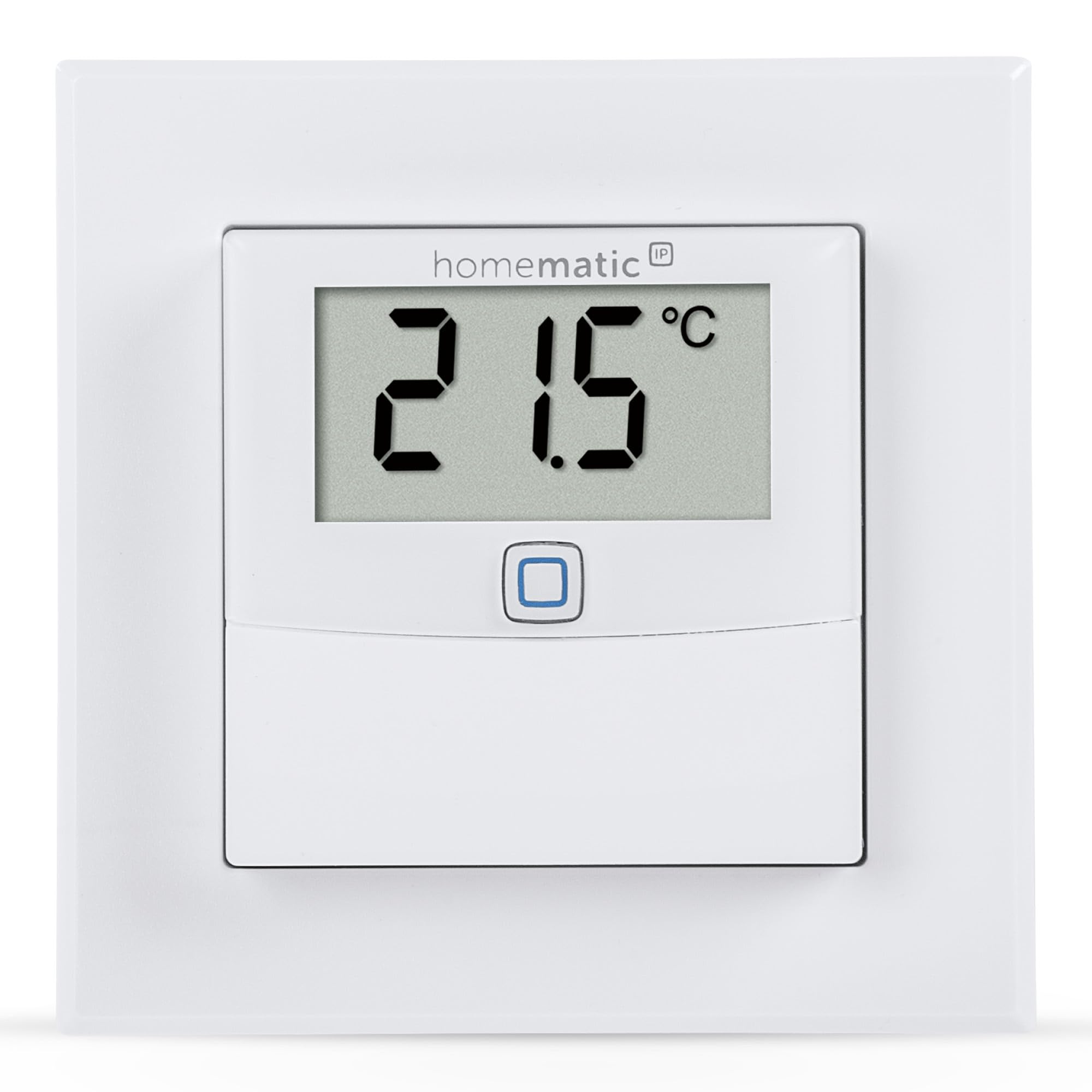 Homematic IP Smart Home Temperatur- und Luftfeuchtigkeitssensor mit Display – innen, steuert Heizkörper/Fußbodenheizung per App, Alexa, Google Assistant, Temperaturmessung, Energie sparen, 150180A0