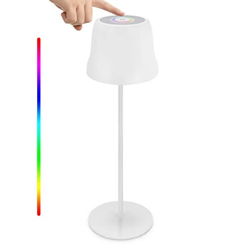 Dimmbare LED Akku-Tischlampe Aufladbar Outdoor aus Metall Tischlampe 8 Farben verfügbar und wasserdicht, IP54 für Schlafzimmer, Lesen, Arbeit, Bar, Restaurant (Weiß)