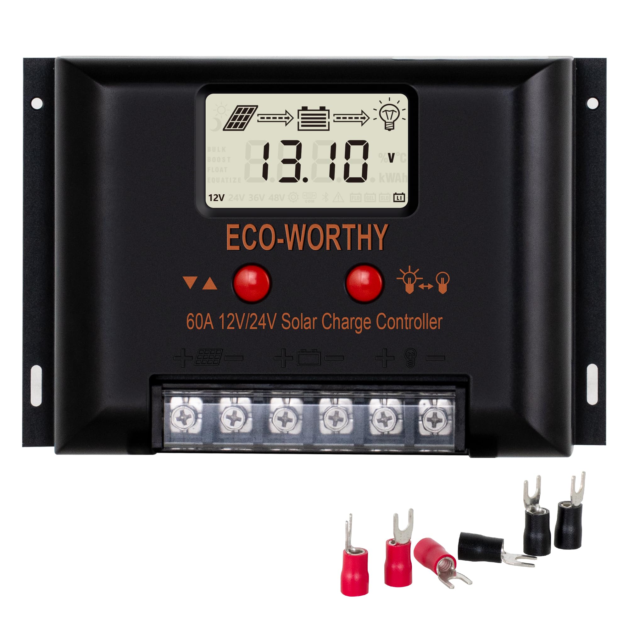 ECO-WORTHY 12V/24V 60A Solarladeregler mit LCD-Bildschirmanzeige für SALE/GELLI/FLD-Batterien, Intelligenter Modul-Multi-Ladeschutz max. 2000 W für Wohnmobil/Haus/Bauernhof