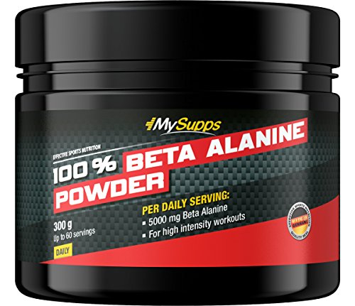 MySupps- 100% Beta Alanin Powder, 5000mg Beta Alanin + Vitamin B6 pro Portion, Workout Formula für Sportler & Athleten, 60 hochintensive Portionen, Made in Germany- 300g Pulver