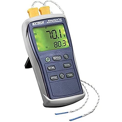 Extech EasyView Thermometer mit Dual-Eingang und 2 Typ K Temperaturfühlern RS232 PC Schnittstelle, 1 Stück, EA10