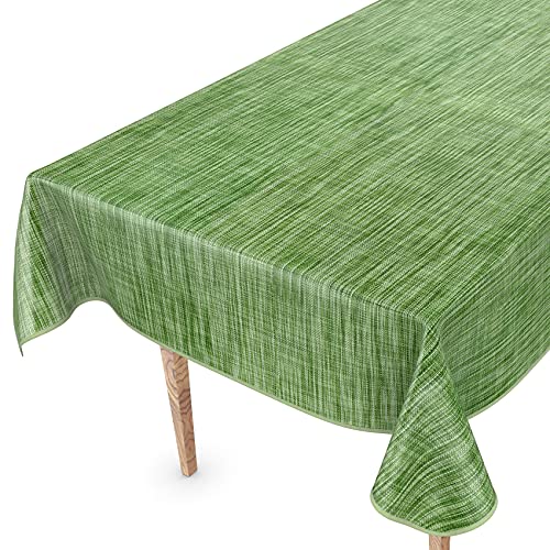 Tischdecke abwaschbar Wachstuch Wachstuchtischdecke 200 x 140cm mit Saum Leinen Textil Optik Grün Gartentischdecke Wachstuch