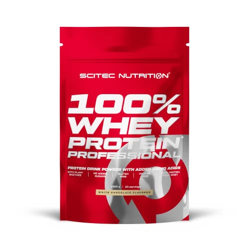 Scitec Nutrition 100% Whey Protein Professional mit extra zusätzlichen Aminosäuren und Verdauungsenzymen, glutenfrei, 1000 g, weißeSchokolade