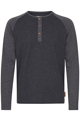 Indicode Winston Herren Longsleeve Langarmshirt Shirt Mit Grandad-Ausschnitt, Größe:S, Farbe:Charcoal Mix (915)