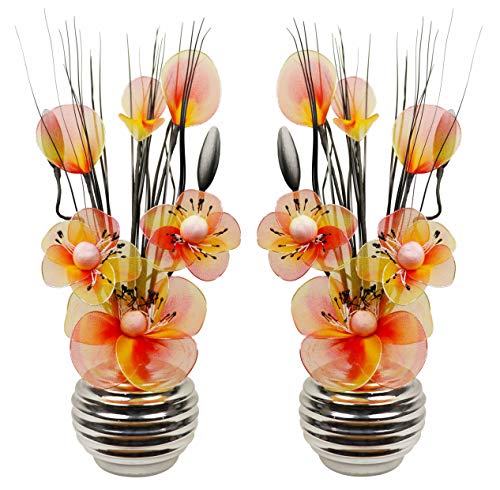 Flourish 1 Paar passender künstlicher Blumen in Vase Silber / Orange