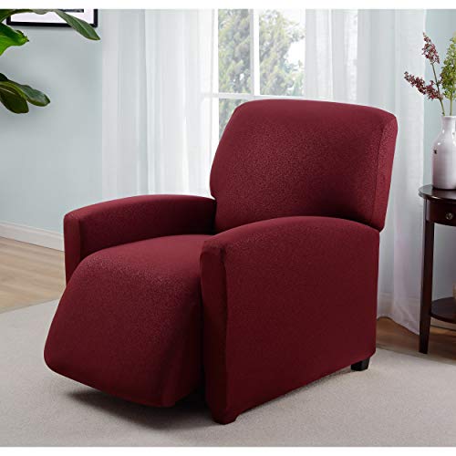 Madison JER-LGRECL-S-RU Stretch Scroll Jersey Slipcover Recliner, Ruby
