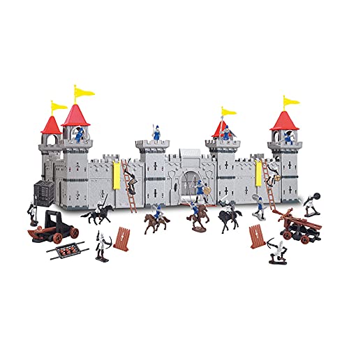 Coole, große Ritterburg mit Spielfiguren Königreich Burg Schloss (Variante B, Ritter in silber-schwarz/silber-blau)