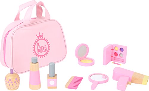 Small Foot 10607 Make-up Spielset aus Holz in rosa für Kinder, lustiges Rollenspiel in Tragetasche Spielzeug
