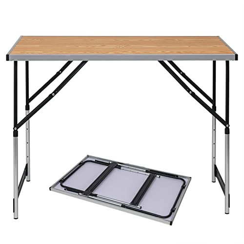 eSituro Campingtisch Alu Klapptisch höhenverstellbar 100x60x73-94cm Falttisch Picknicktisch, Tischplatte aus MDF, Eiche