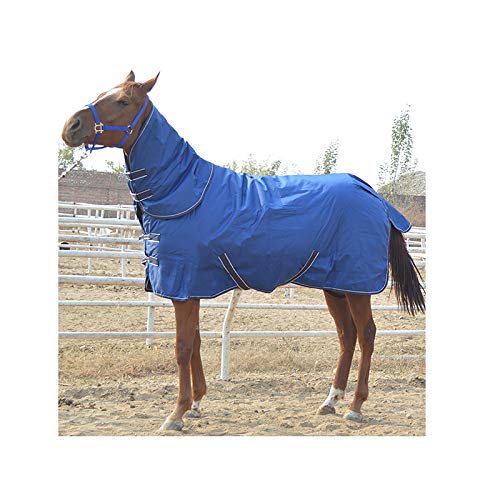 Winter Dicke Pferdedecke Pferd Turnout Outdoor-Decke Mit Hals Wasserdicht Und Atmungsaktiv,Blau(Size:155cm)