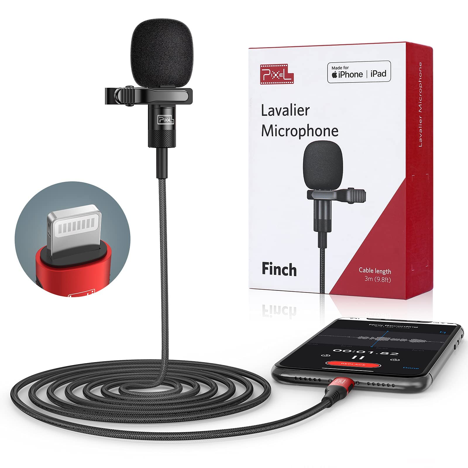 PIXEL Mikrofon für iPhone iPad (Apple MFi-zertifiziert) von Mikrofon für iPhone Live Streaming Vlogging | Externes Mikrofon für iPhone Videoaufnahme, kompatibel mit Apple Lightning Geräten (1,5m)