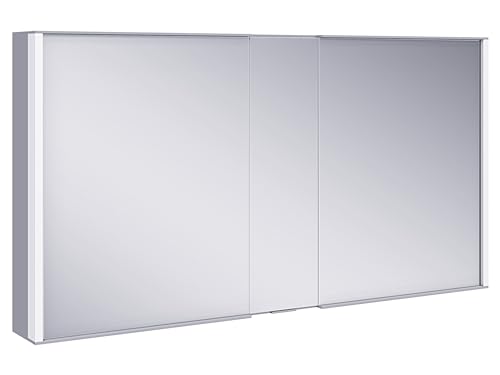 Keuco Spiegel-Schrank mit Variabler LED-Beleuchtung dimmbar, Badezimmer-Spiegelschrank, mit Aluminium-Korpus, mit 2 Türen, 130x70x16 cm Royal Match