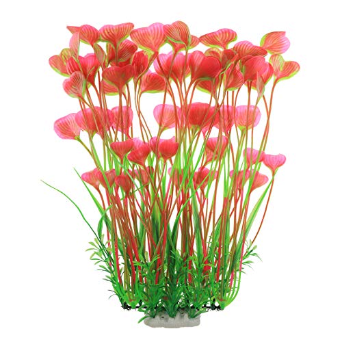 CHDENUO JIH Aquarium Plastic Plants Tall 16 inch, Large Artificial Plants Decoration Ornament for Fish Tank (Pink)