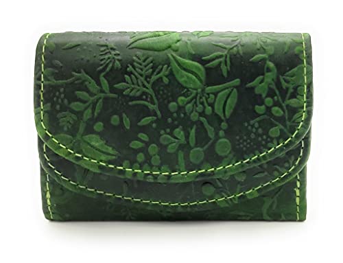 Hill Burry kleine echt Leder Damen Geldbörse Portemonnaie floral mit RFID/NFC Schutz (Grün)