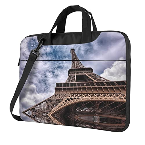 Eiffelturm und Himmel bedruckte Laptop-Umhängetasche, Laptop- und Tablet-Tragetasche, Schwarz , 15.6 inch